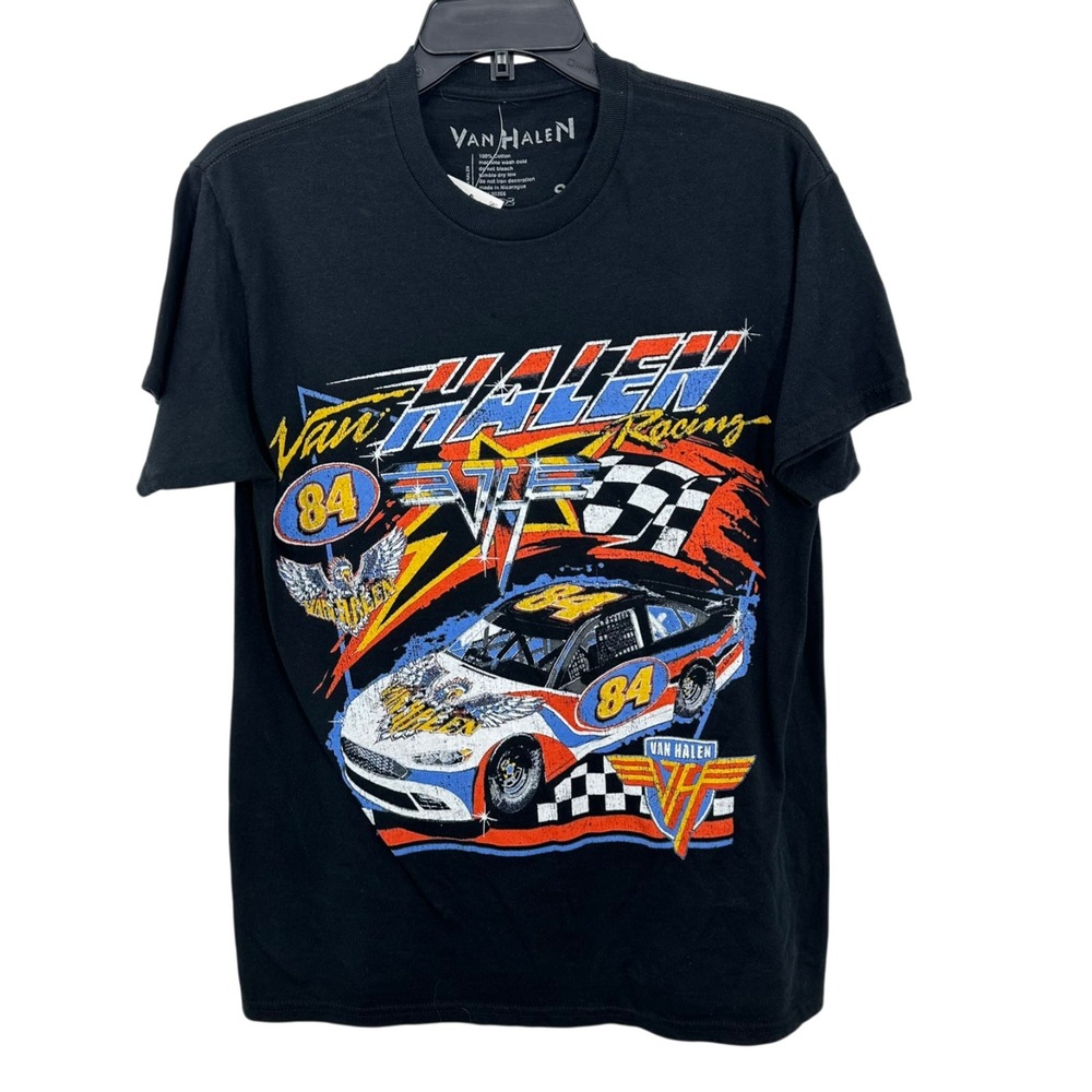 Van Halen Racing 84 Black Graphic T-Shirt  Men's Small Rock Band Tee NWT Casual